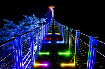 Suspension Bridge Lit Up for Christmas